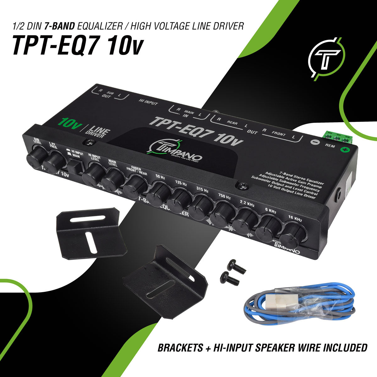 Timpano Audio TPT-EQ7 10V 1/2 DIN 7 Band Equalizer TPT-EQ7 10v High Voltage Line Driver