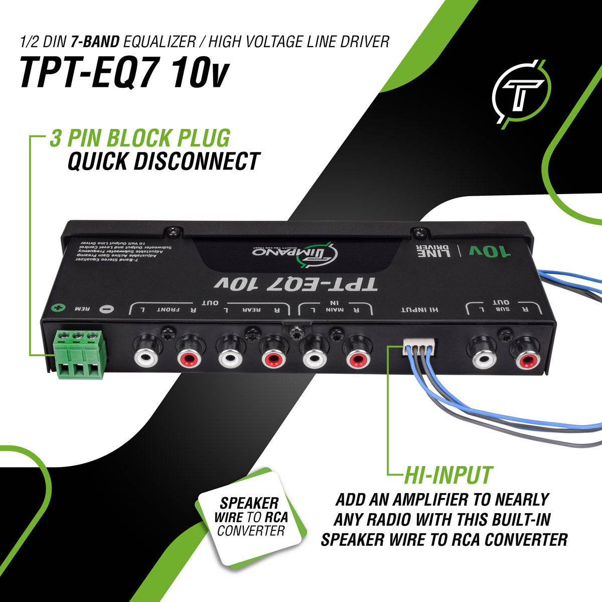 Timpano Audio TPT-EQ7 10V 1/2 DIN 7 Band Equalizer TPT-EQ7 10v High Voltage Line Driver