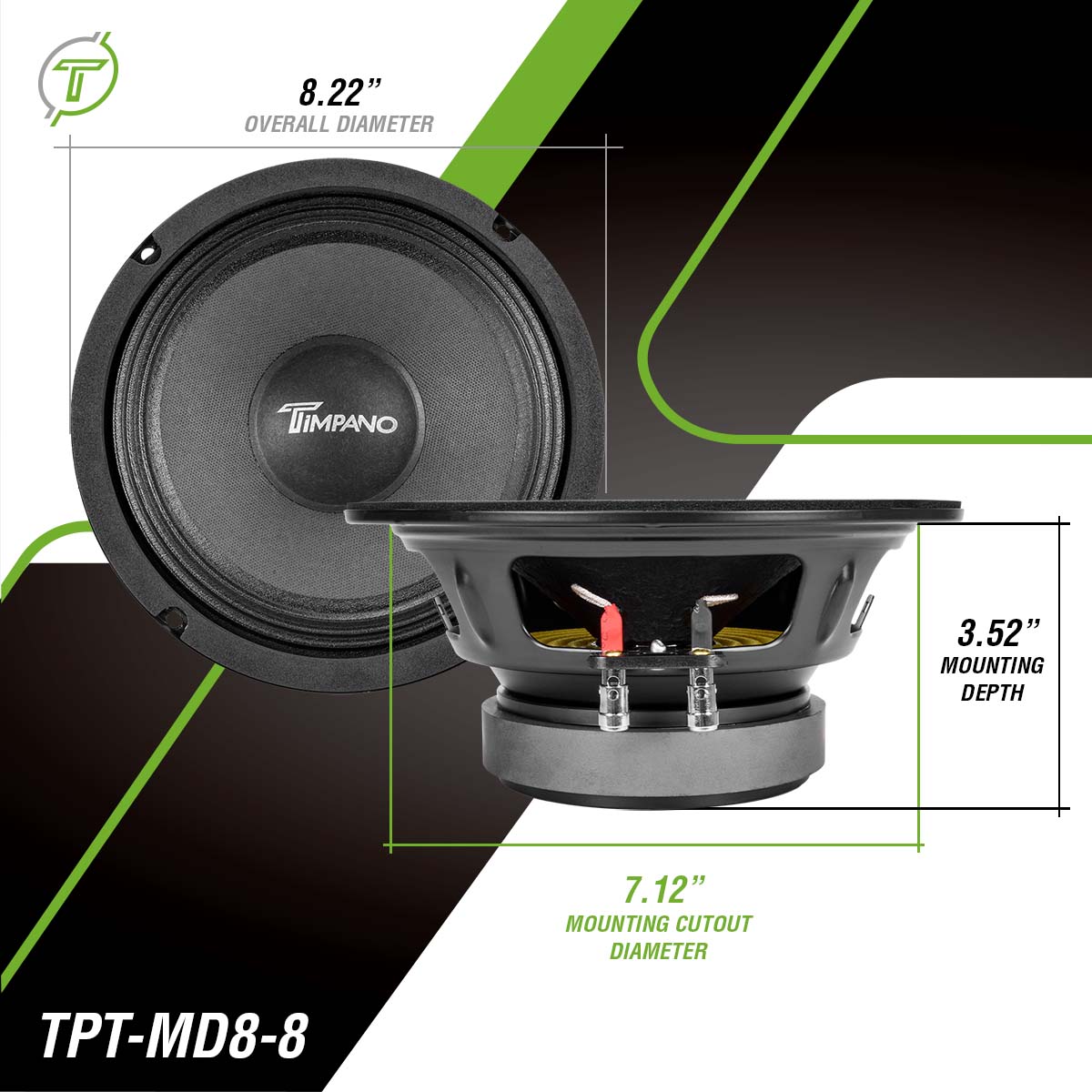 Timpano Audio TPT-MD8-8 PRO 8" Midrange 700 Watts PRO Audio Loudspeaker 8 Ohm  Car Audio Premium Sound System Speaker