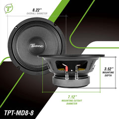 Timpano Audio TPT-MD8-8 PRO 8" Midrange 700 Watts PRO Audio Loudspeaker 8 Ohm  Car Audio Premium Sound System Speaker