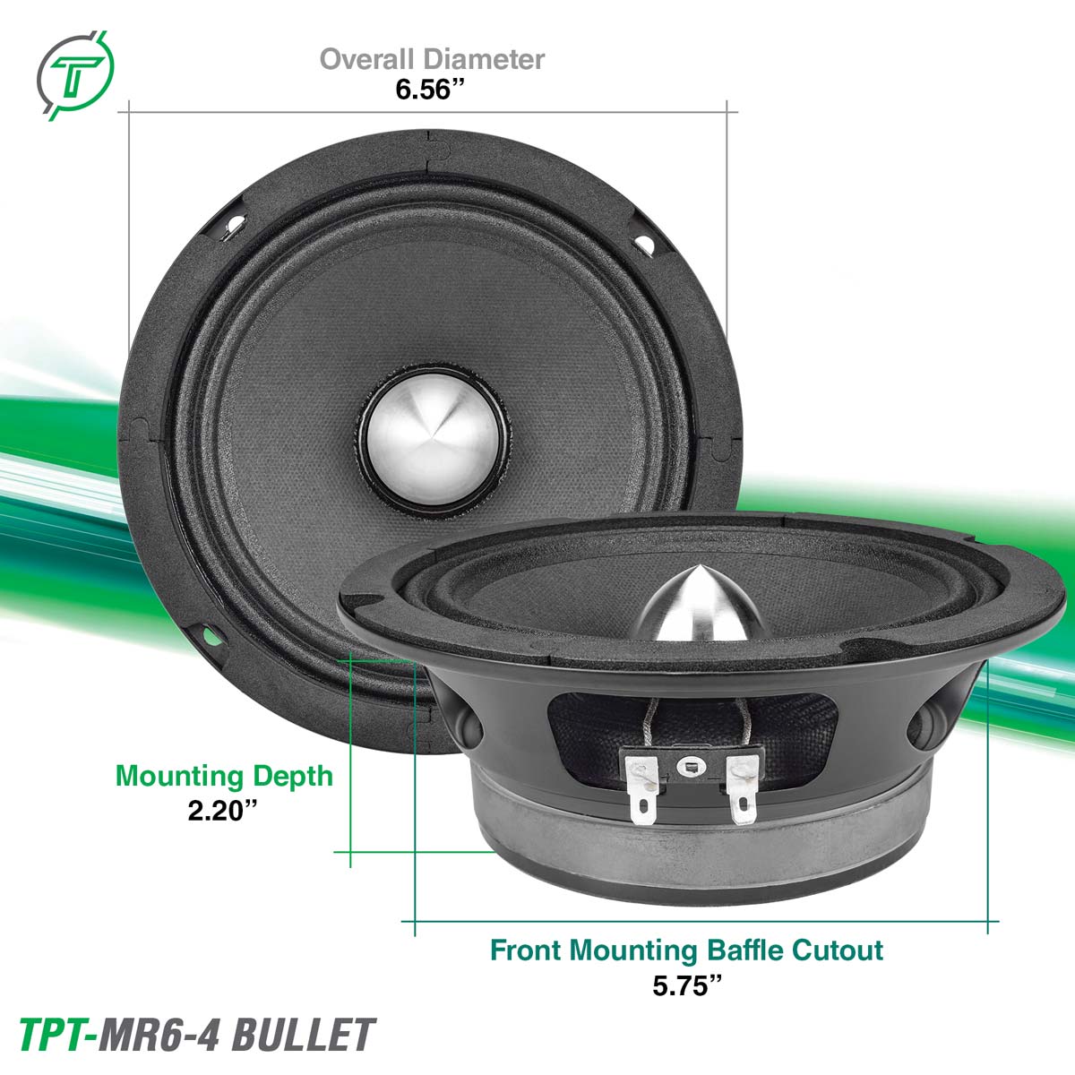 Timpano Audio TPT-MR6-4 BULLET 6.5" Midrange Bullet Car Speaker 4 Ohm