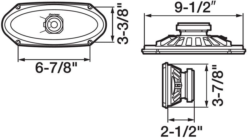 Pioneer TS-A4103 4" x 10" - 2-way, 120 W Max Power, IMPP cone Woofer, 1-5/8" Tweeter - Rear Deck Mount Coaxial Speakers (pair)