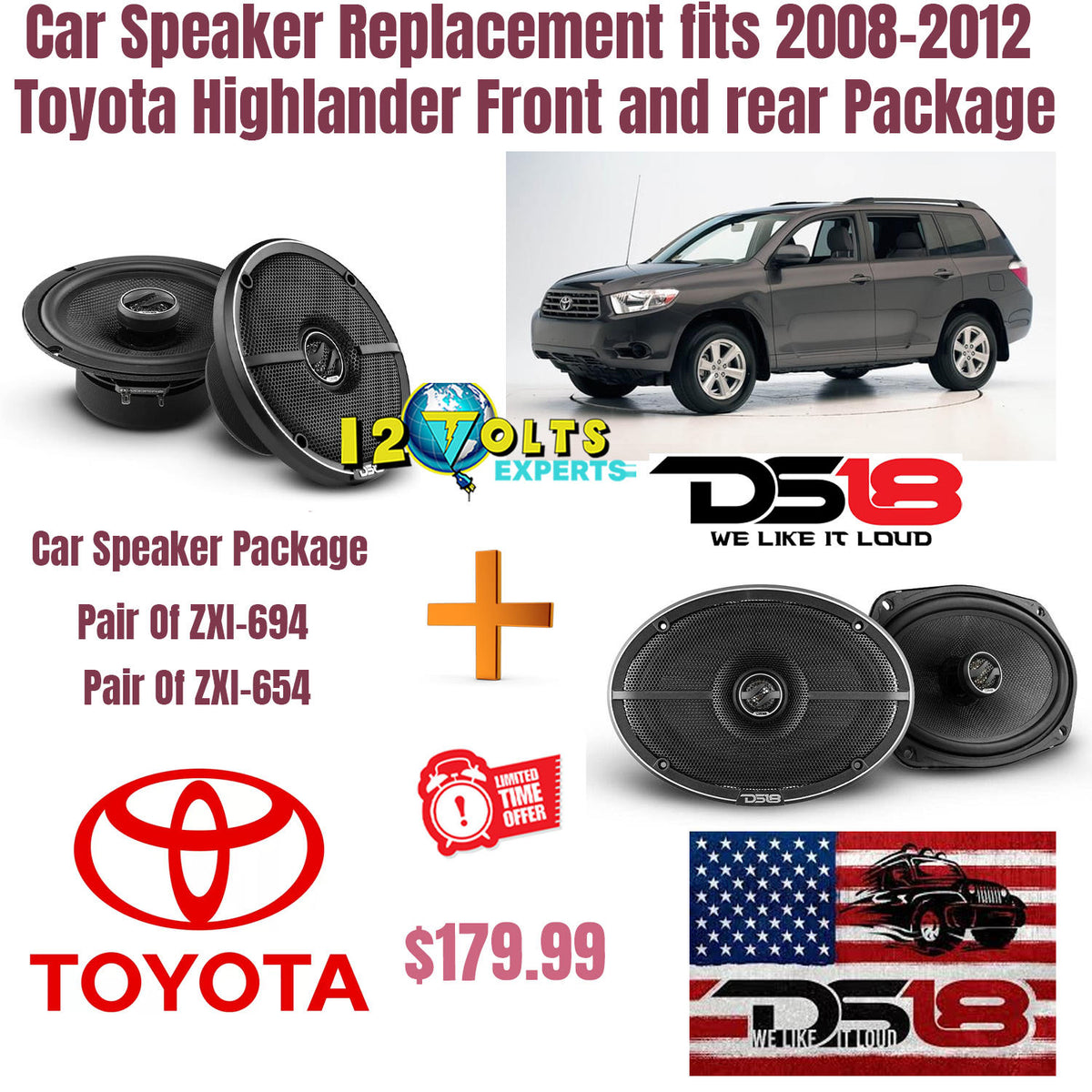 Car Speaker Replacement fits 2008-2012 Toyota Highlander Front and rear Package