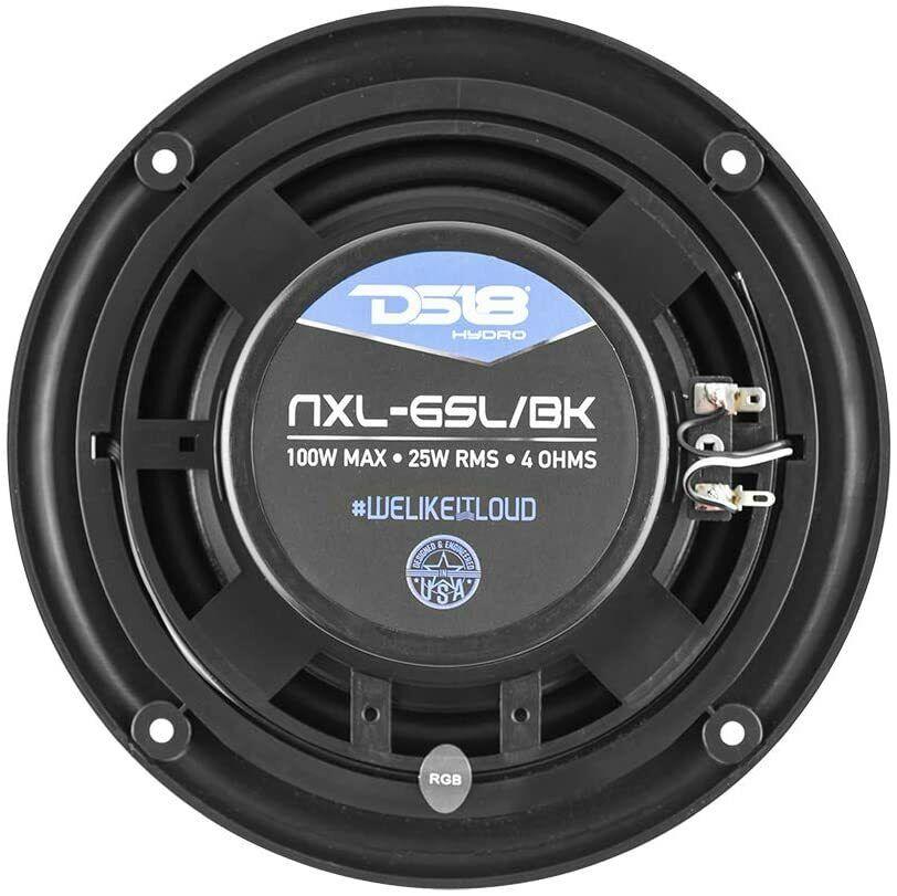 NXL-6SL/BK  HYDRO 6.5" 2-Way Marine Speakers- Integrated RGB LED Lights 100 Watts Slim Mount Black