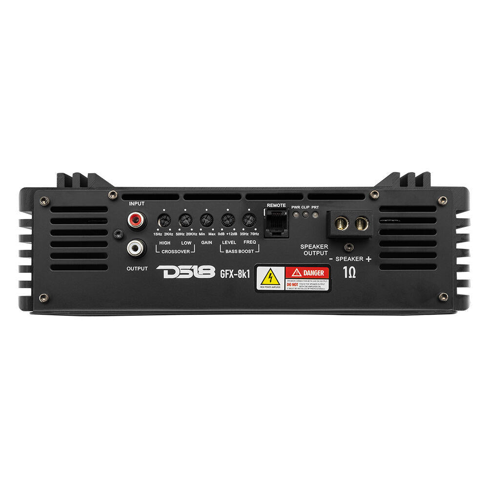 DS18 GFX-8K1 – Full-Range Class D 1-Channel Monoblock Amplifier – 8000 Watts RMS, 1-Ohm