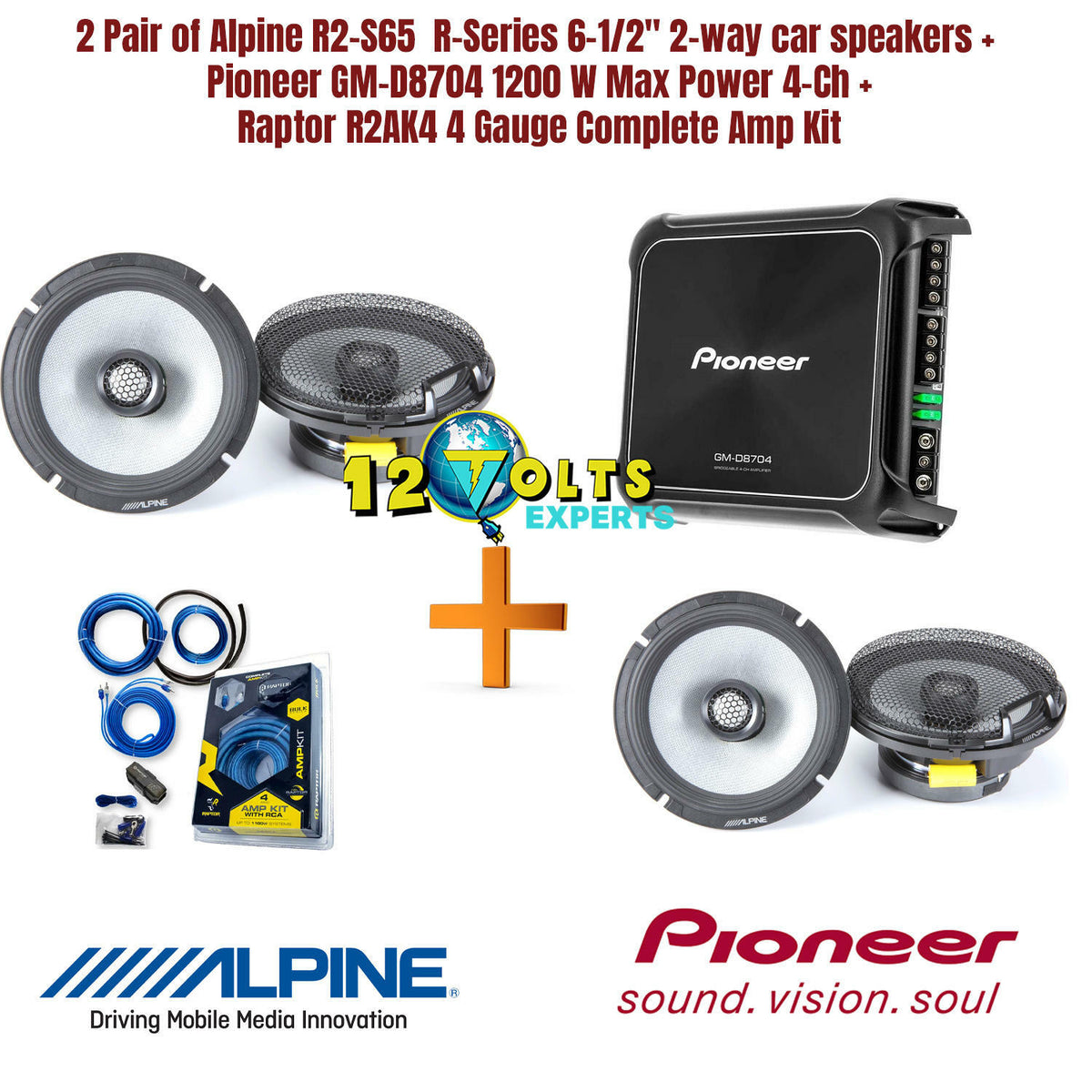 2 Pair of Alpine R2-S65  R-Series 6-1/2" + Pioneer GM-D8704 600W Class FD 4-Channel + 4 Gauge Amp Kit