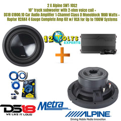 2) Alpine SWT-10S2 10-Inch 2000W Shallow Subwoofers+1800W Mono Amplifier +Amp Kit