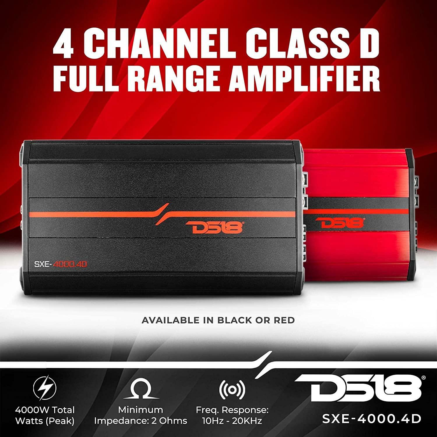 DS18 SXE-4000.4DRD Class D 4-Channel Full-Range Car Amplifier 275 x 4 RMS @4 OHM 4000 Watts