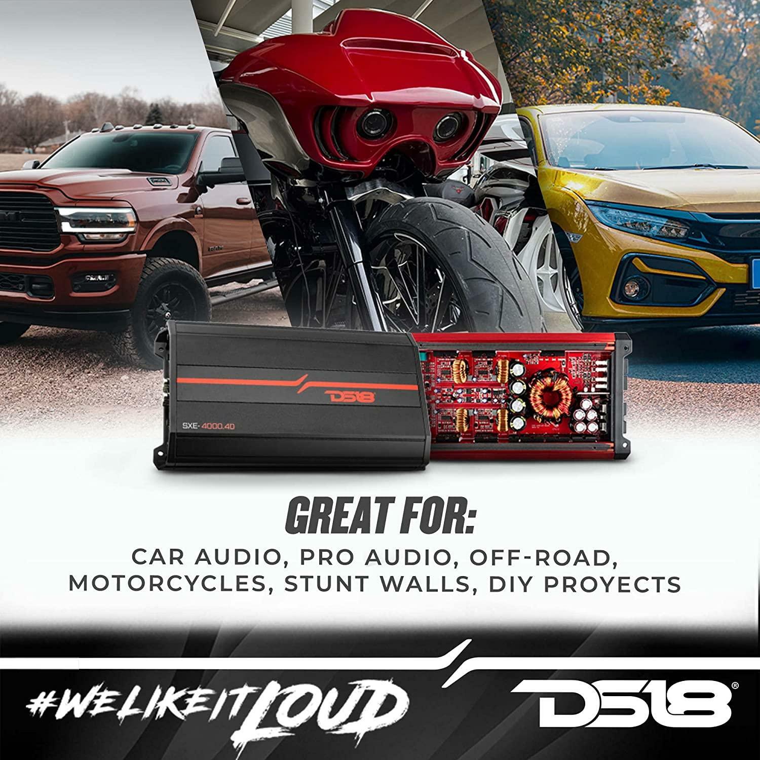 DS18 SXE-4000.4DRD Class D 4-Channel Full-Range Car Amplifier 275 x 4 RMS @4 OHM 4000 Watts