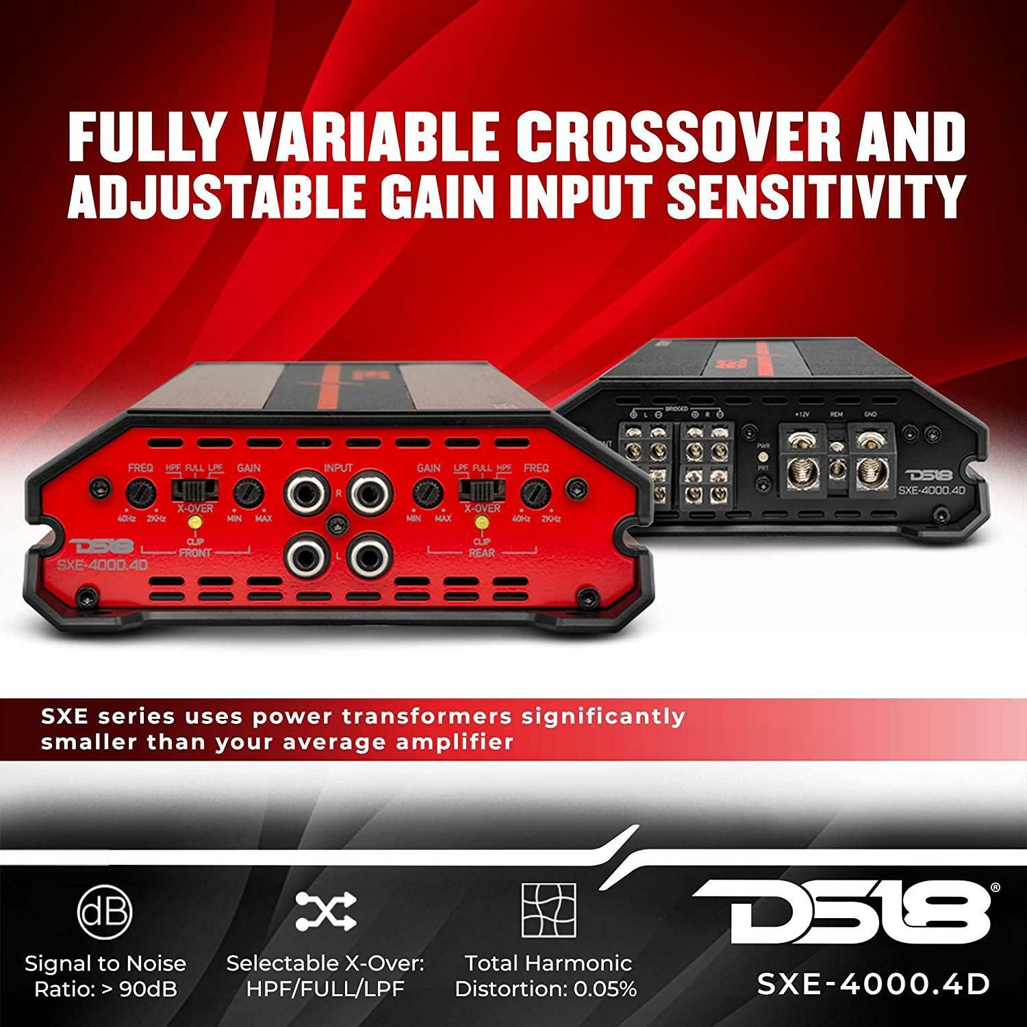 DS18 SXE-4000.4DRD Class D 4-Channel Full-Range Car Amplifier 275 x 4 RMS @4 OHM 4000 Watts