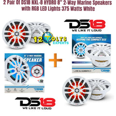 2 Pair Of DS18 NXL-8 HYDRO 8" 2-Way Marine Speakers with RGB LED Lights 375 Watts White