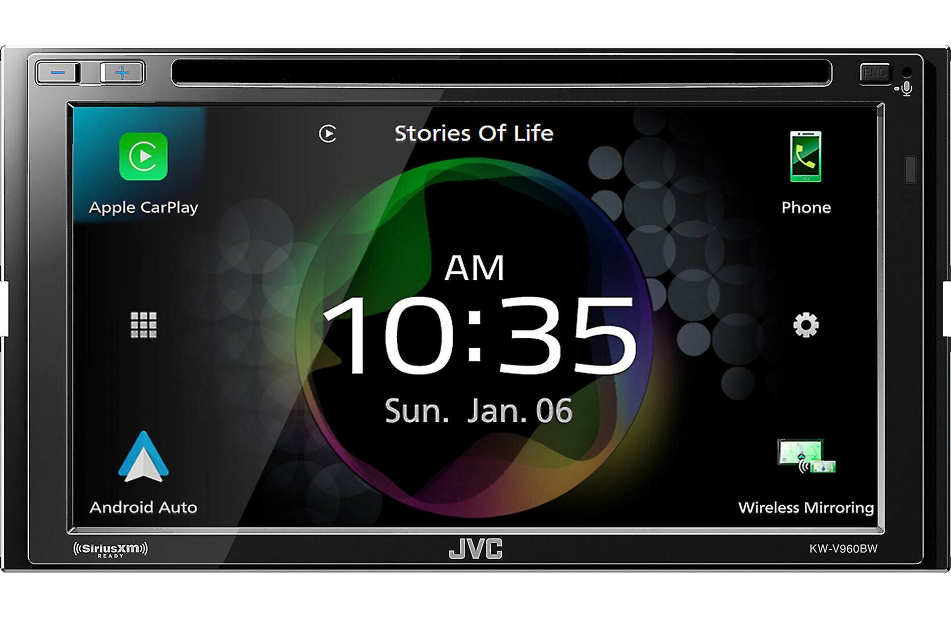 JVC KW-V960BW Wireless CarPlay, Wireless Android Auto, CD/DVD + Satellite Receiver  SXV300V1 + Backup Camera TE-2MPIR