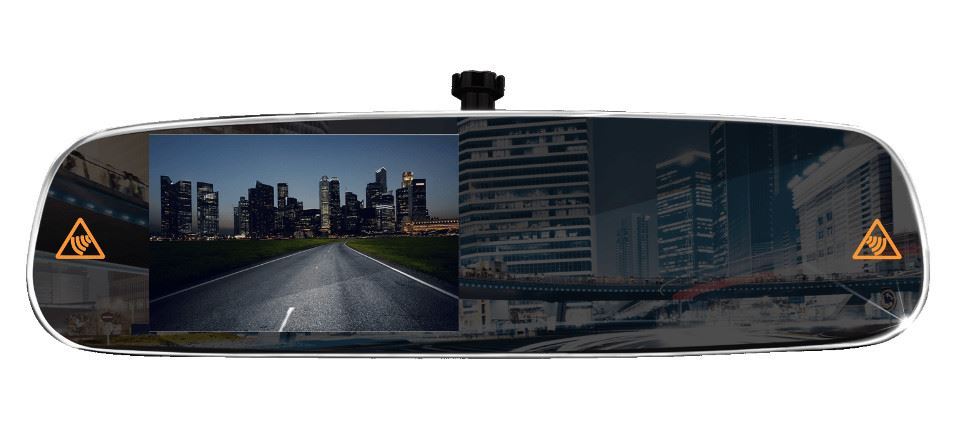 RYDEEN BSS-MI Rearview Frameless Infinity Style Polished Edge 4.3” TFT Mirror Monitor for Backup View, 2 Video-in, Trigger On/Off, Built-in LED Indicators for Blindspot Systems, Cameras Not Included