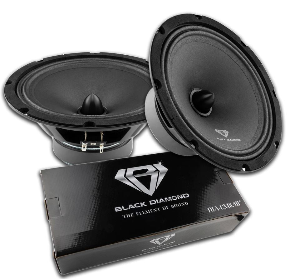 Pair Of DIA-CM64B Black Diamond Car Audio 6.5" 4-Ohm Mid-Range Bullet Speakers