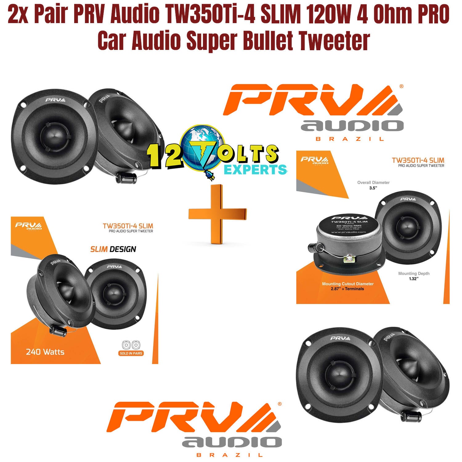 2x Pair PRV Audio TW350Ti-4 SLIM 120W 4Ohm PRO / Car Audio Super Bullet Tweeter