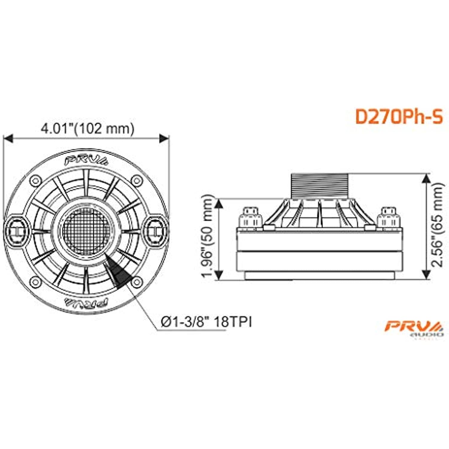 PRV AUDIO D270Ph Compression Driver 1" Exit Phenolic Driver for Vocal Reproduction, 2" Voice Coil 150 Watts 8 Ohms Improved Performance on New Compact Design (Single)