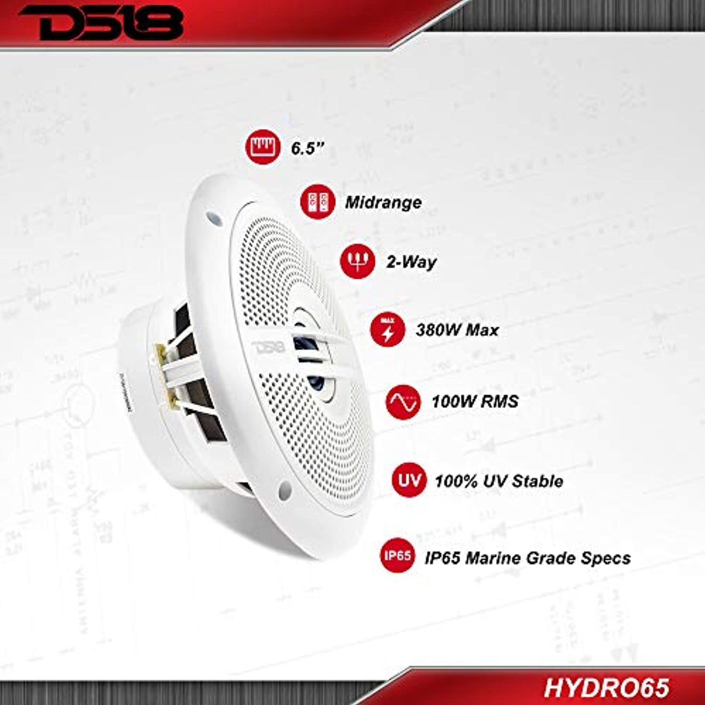 DS18 HYDRO-65 Marine Series 6.5" 2-Way Marine Speakers 380 Watts Max