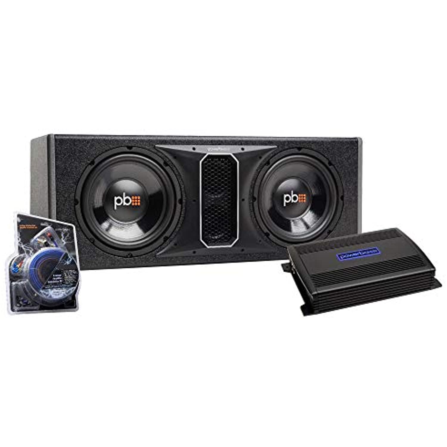 PowerBass Autosound PSPP102-10" Dual Enclosure, Amplifier & Amp Kit Bundle(PSWB102/ASA3400.2/ATK8)