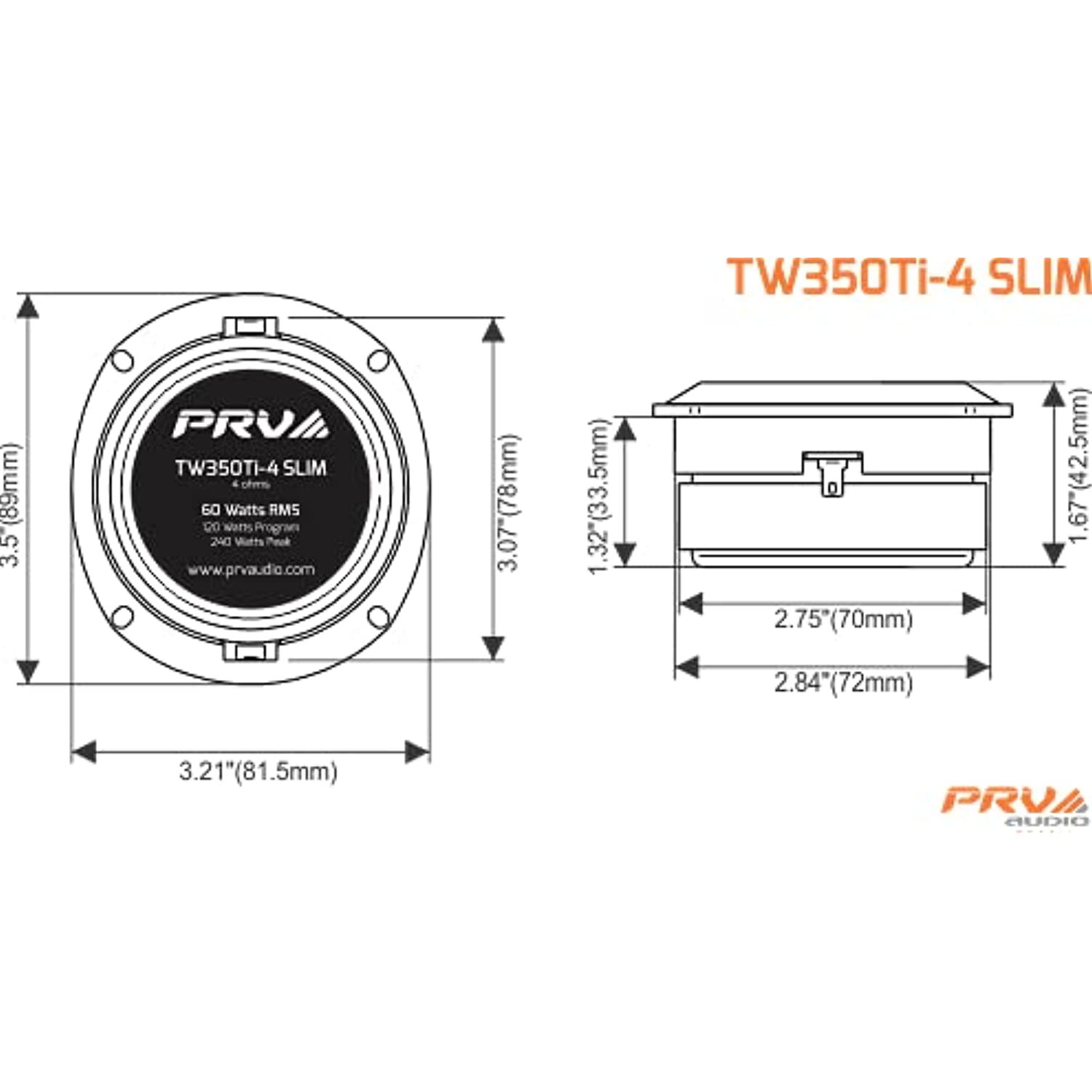 PRV Audio TW350Ti-4 SLIM 120W 4-Ohm PRO / Car Audio Super Bullet Tweeter