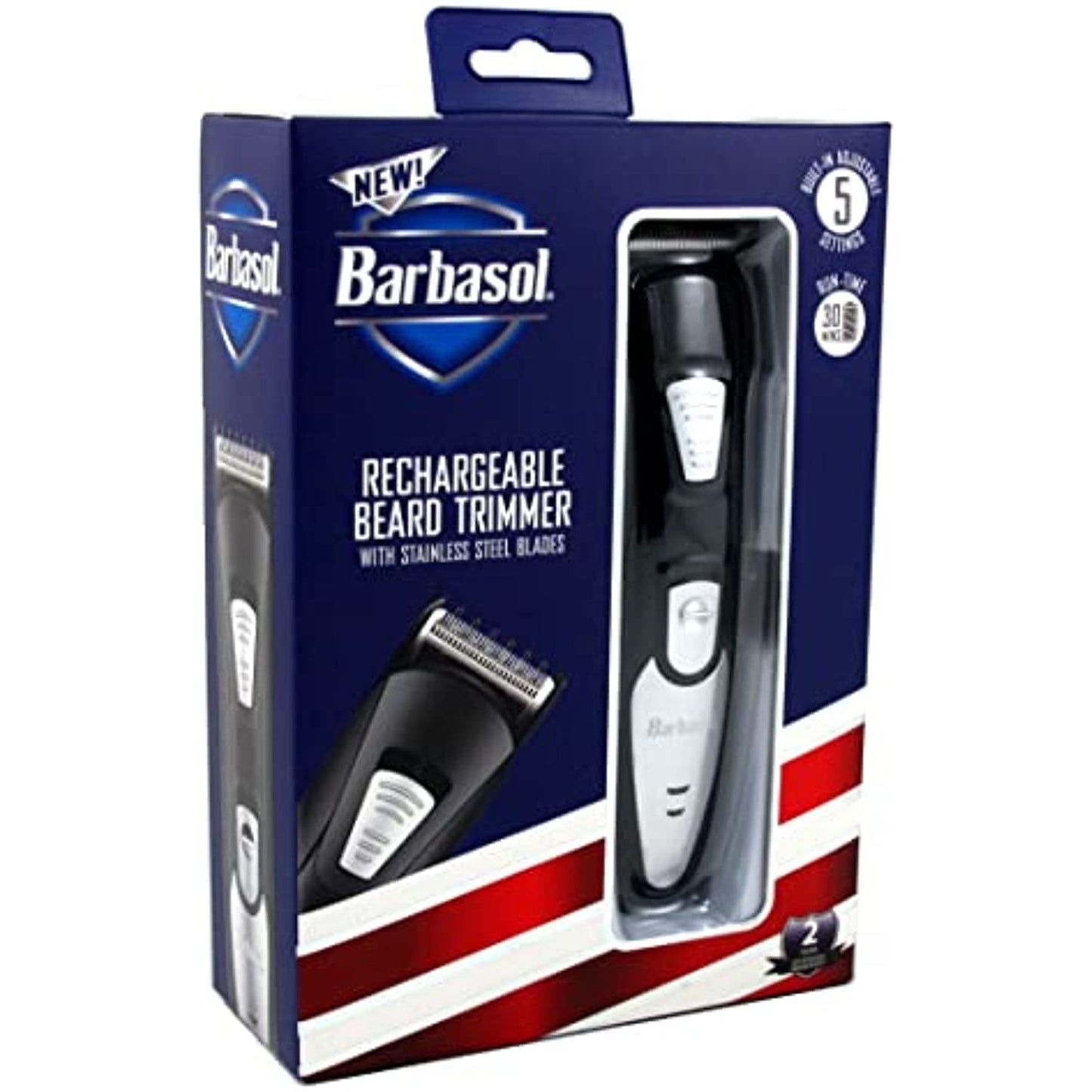 Barbasol Rechargeable Beard Trimmer ,Stainless Steel Blades , Adjustable Settings