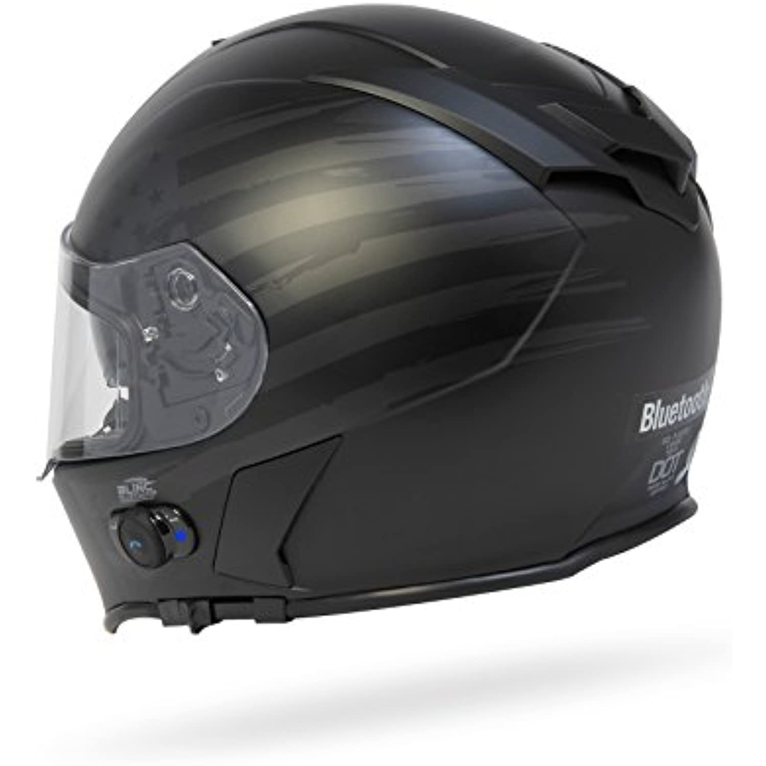 Torc T14B Bluetooth Integrated Mako Full Face Helmet with Flag Graphic (Flat Black, XX-Large)