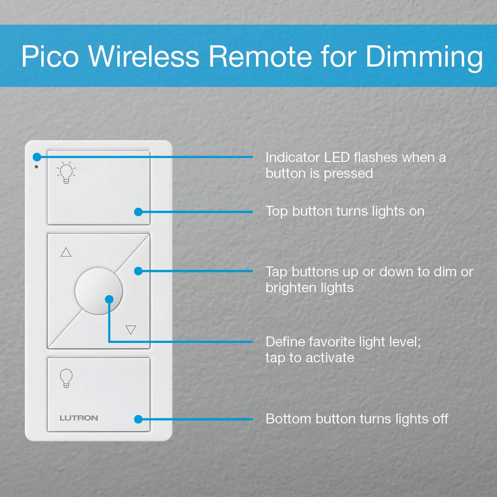 Lutron Pico Smart Remote Control for Caséta Smart Dimmer Switch | PJ2-3BRL-GBL-L01 | Black