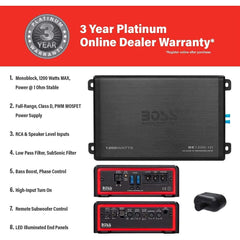 BOSS Audio BE1200.1D Class D Car Amplifier - 1200 Watts 1 Ohm Stable, Digital