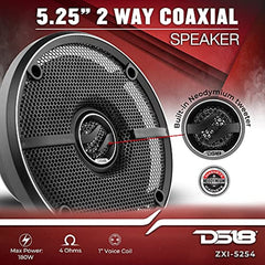 DS18 ZXI-5254 5.25" Car Audio Coaxial Speaker with Built in Neodymium Tweeter and Kevlar Cone – 2 Way 180 Watts Max 4 Ohm (2 Speakers)
