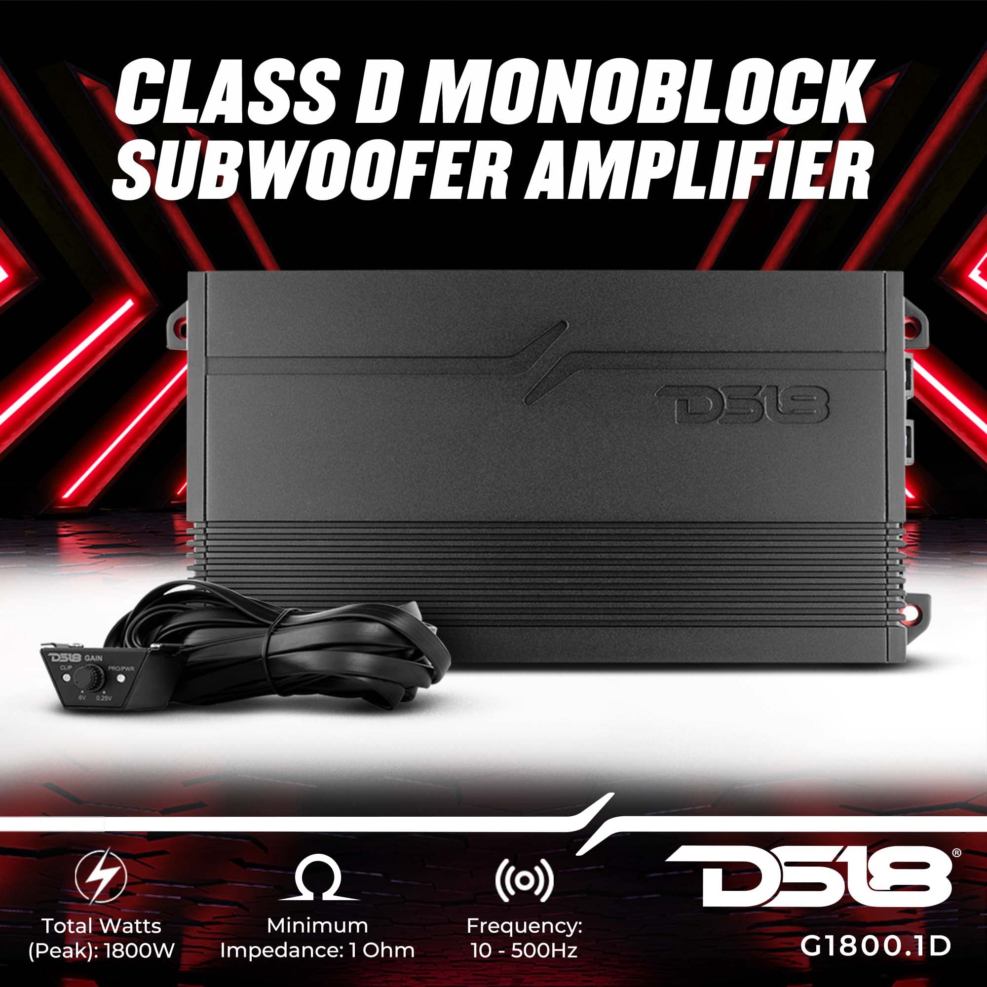 DS18 G1800.1D Monoblock Subwoofer Amplifier 1800 + 4 Gauge amplifier kit