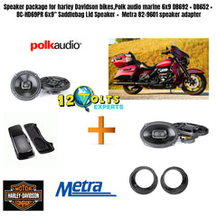 Speaker package for Harley Davidson bikes, Polk audio marine 6x9 DB692 + DB652 + BC-HD69PR 6x9" Saddlebag Lid Speaker +  Metra 82-9601 speaker adapter