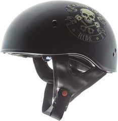 TORC Flat Black Born to Ride T5515BTR26 Motorcycle Half Helmet Graphic ,Drop-Down Sun Visor, XX-L