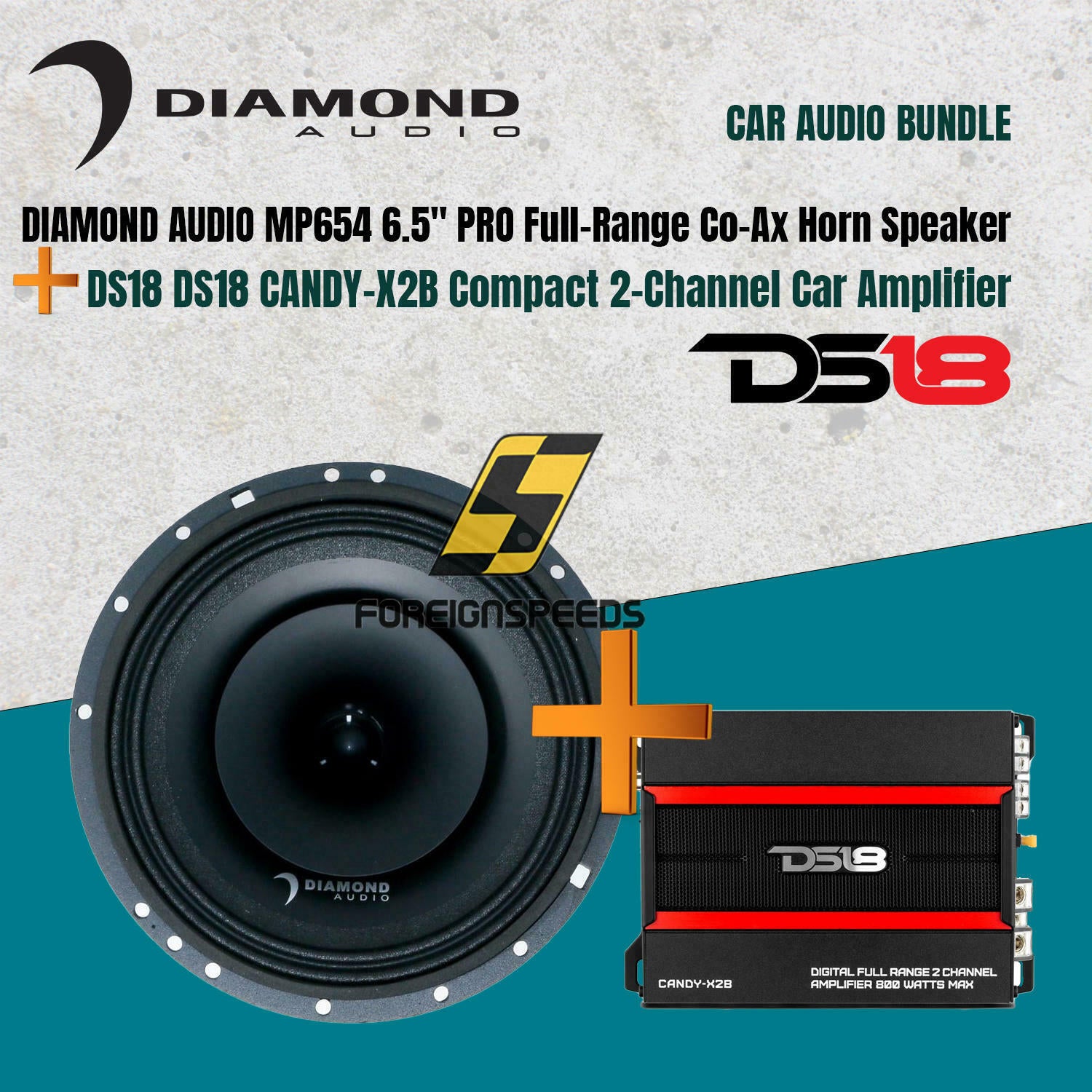 Diamond Audio MP654 6.5" Pro Audio Full Horn Speakers + DS18 CANDY-X2B Amplifier