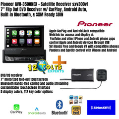 Pioneer AVH-3500NEX + Satellite Receiver sxv300v1 7" Flip Out DVD Receiver w/ CarPlay, Android Auto, Built-in Bluetooth, & SXM Ready SDIN