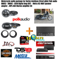 Motorcycle audio package for Harley davidson Street glide Polk audio DB652 + DB692 + DS18 Digital Amp DX4  + Metra 82-9601 speaker adapter + MPS-AK4 Marine amplifier Kit