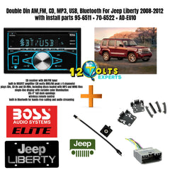 Double Din AM,FM, CD, MP3, USB, Bluetooth For Jeep Liberty 2008-2012 with install parts 95-6511 + 70-6522 + AD-EU10