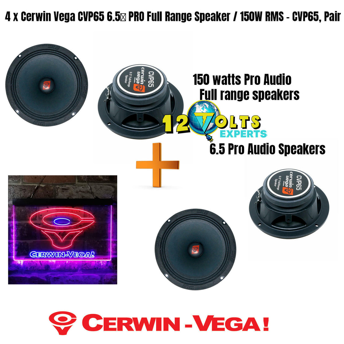 4 x Cerwin Vega CVP65 6.5″ PRO Full Range Speaker / 150W RMS – CVP65,Two Pair