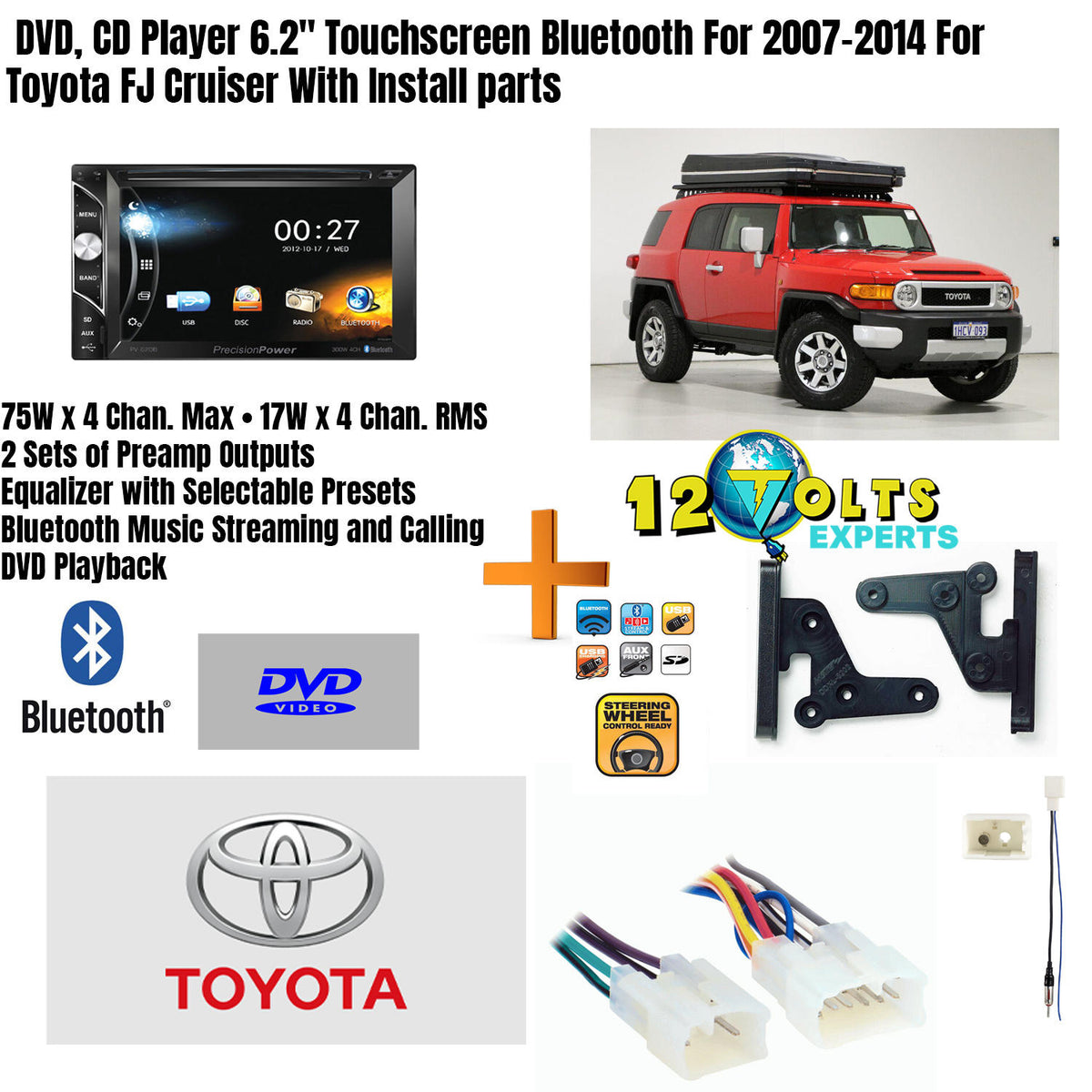 Toyota FJ Cruiser 07-14 Double-DIN, DVD Player 6.2" Touchscreen Bluetooth Radio!