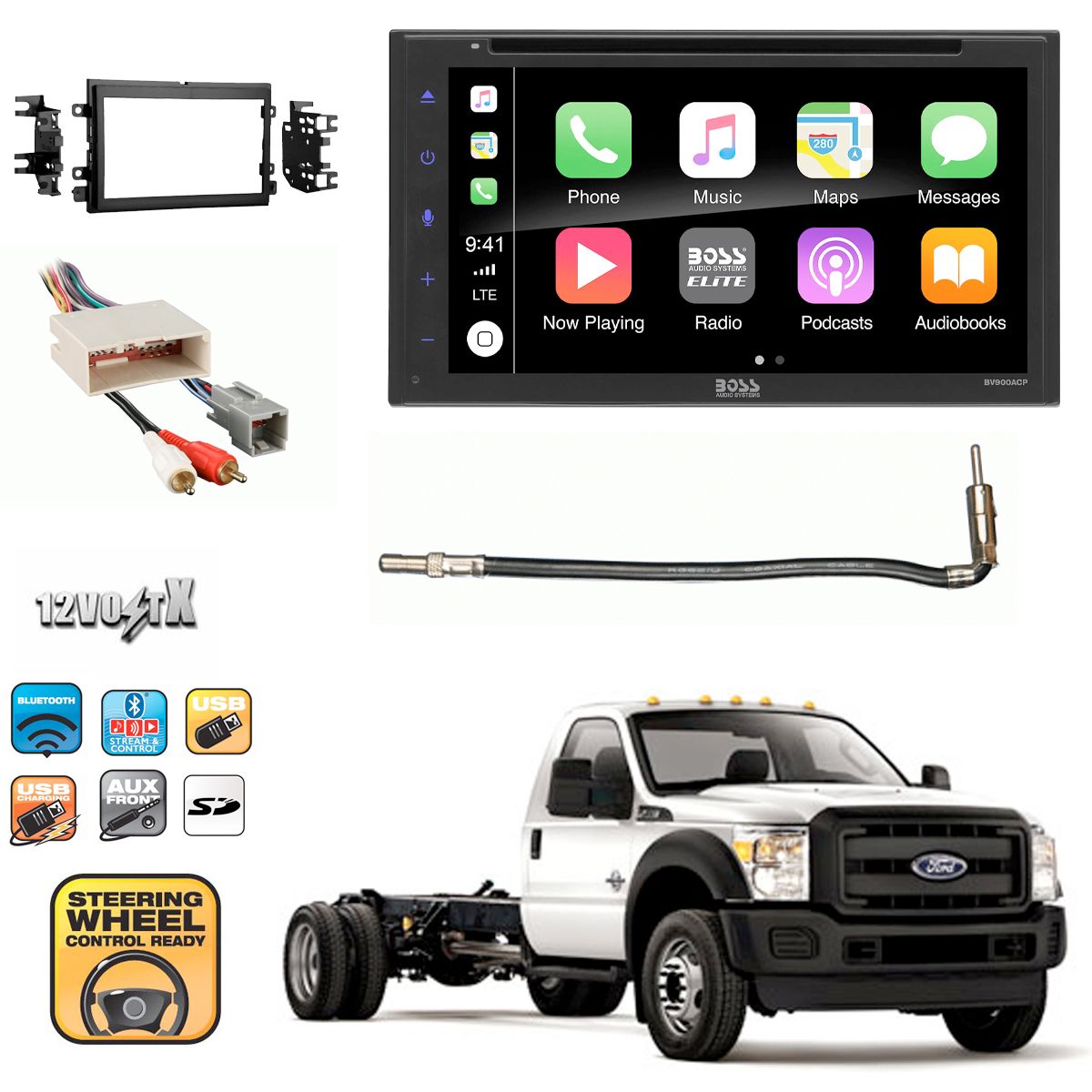 6.75" Multimeda Cd/Dvd Receiver ,CarPlay, Android Auto For Ford F-550 2005-12
