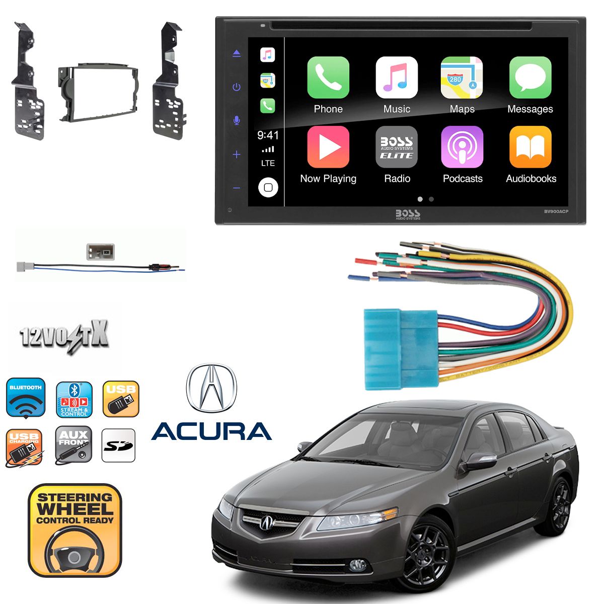 6.75" Multimeda Cd/Dvd Receiver CarPlay, Android Auto, For 2007-2008 Acura TL 
