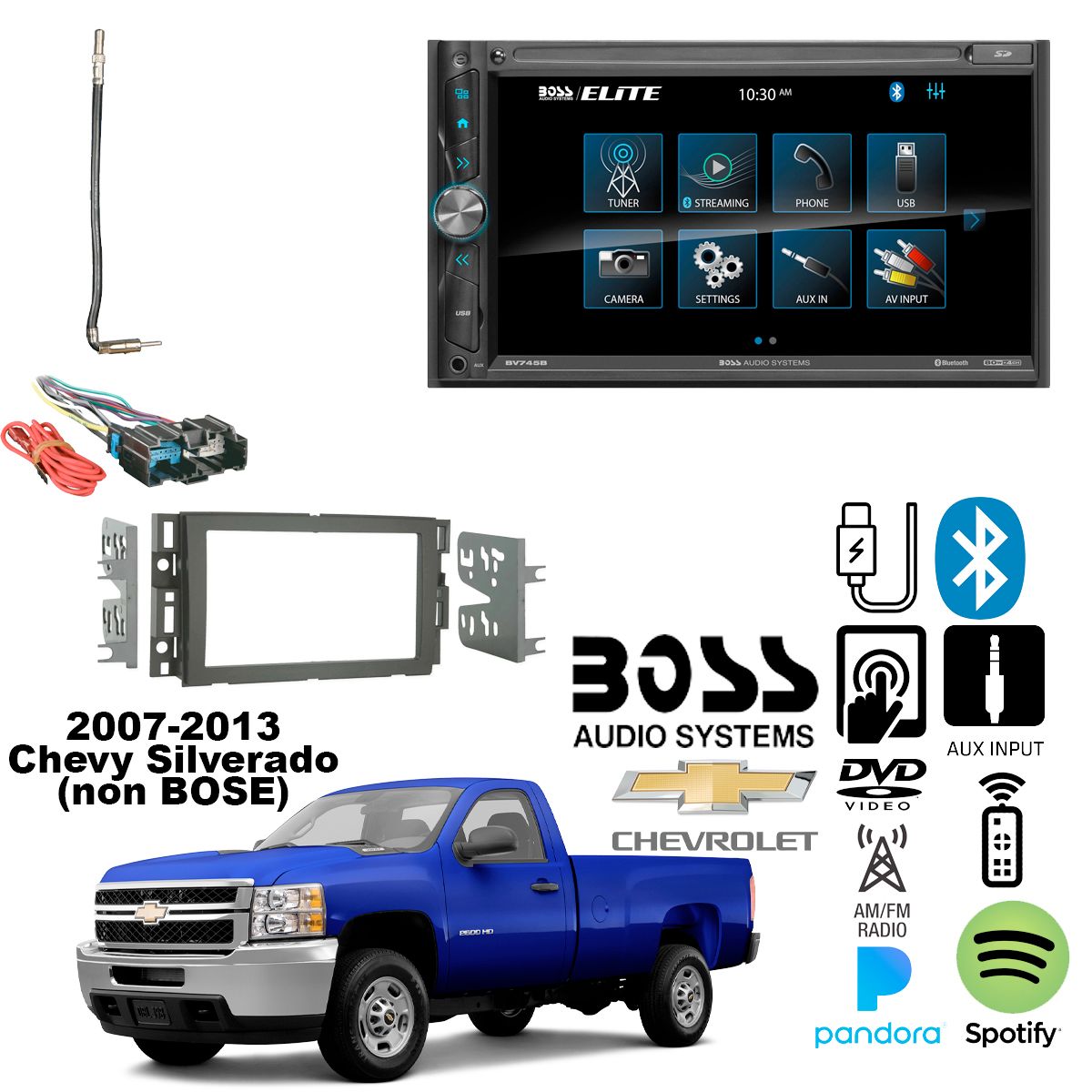 2-DIN 6.95" Touchscreen USB,  AUX For 2007-13 Chevy Silverado With Install Parts