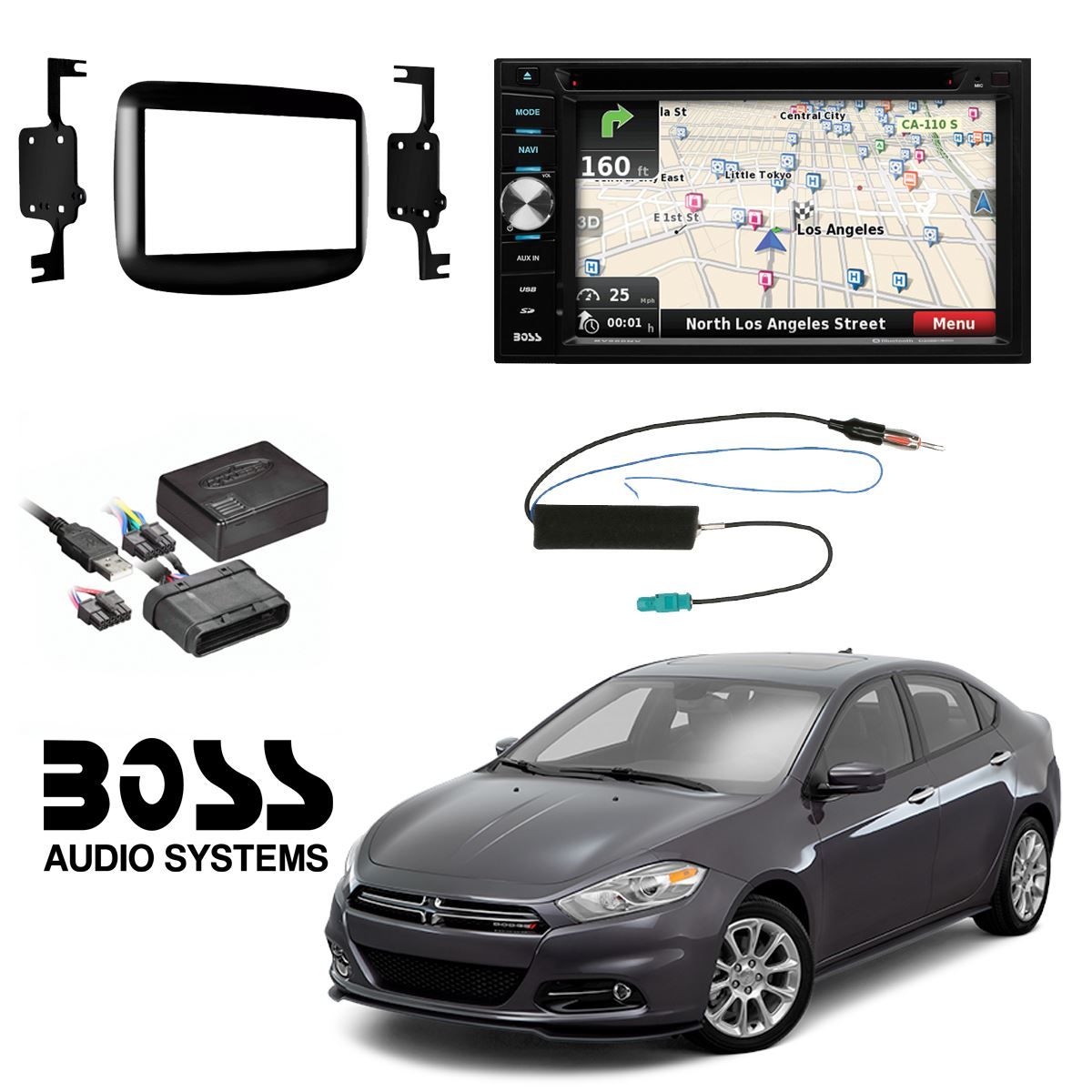 Boss BV960NV Multimedia DDin radio w install parts for 13+ Dodge Dart