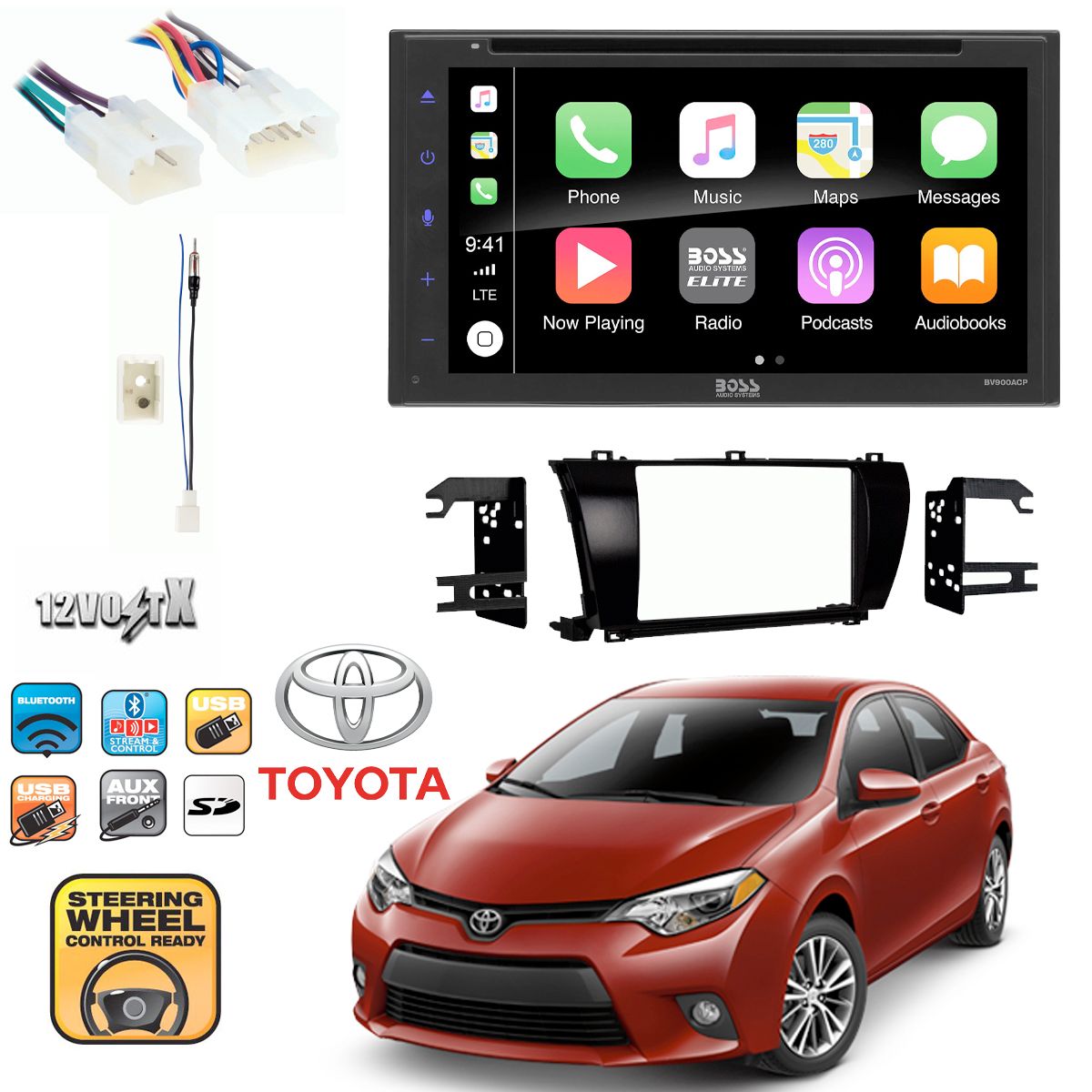 Multimedia Cd/Dvd W/ CarPlay, Android Auto, USB,BT for Toyota Corolla 2014-2016