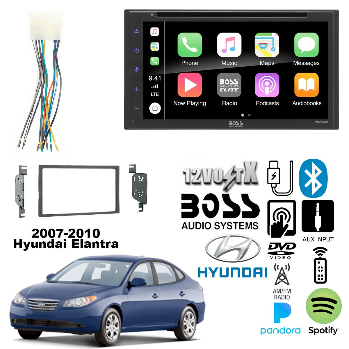 Touchscreen BT,Cd/Dvd Apple CarPlay, Android Auto For 2007-2010 Hyundai Elantra