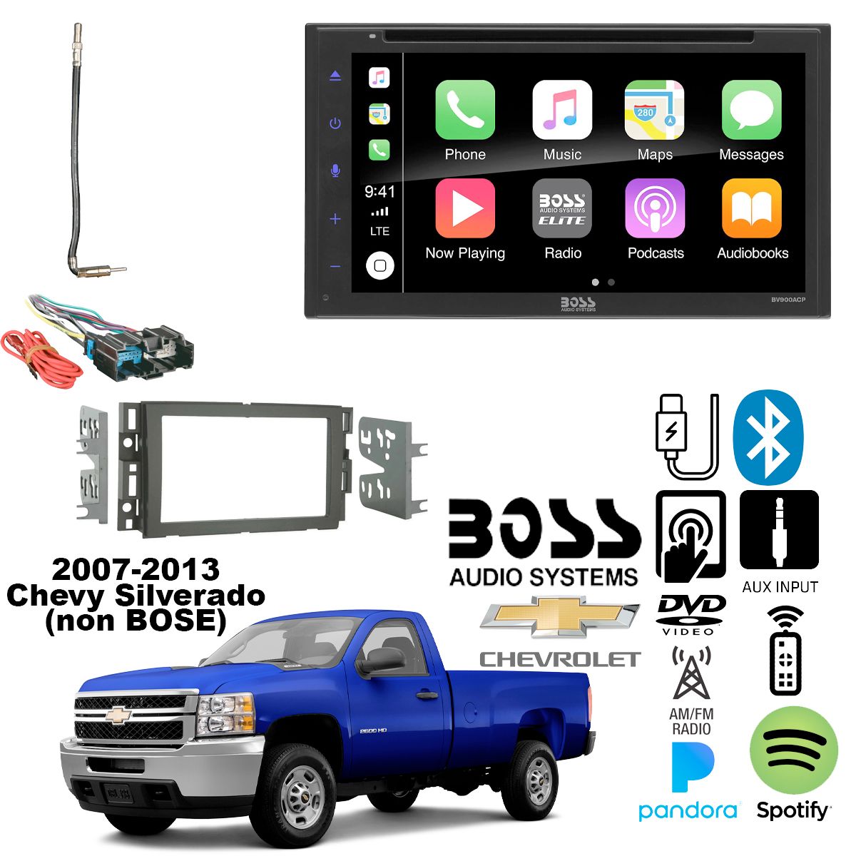 Touchscreen Bluetooth ,Apple CarPlay, Android Auto For 2007-13 Chevy Silverado