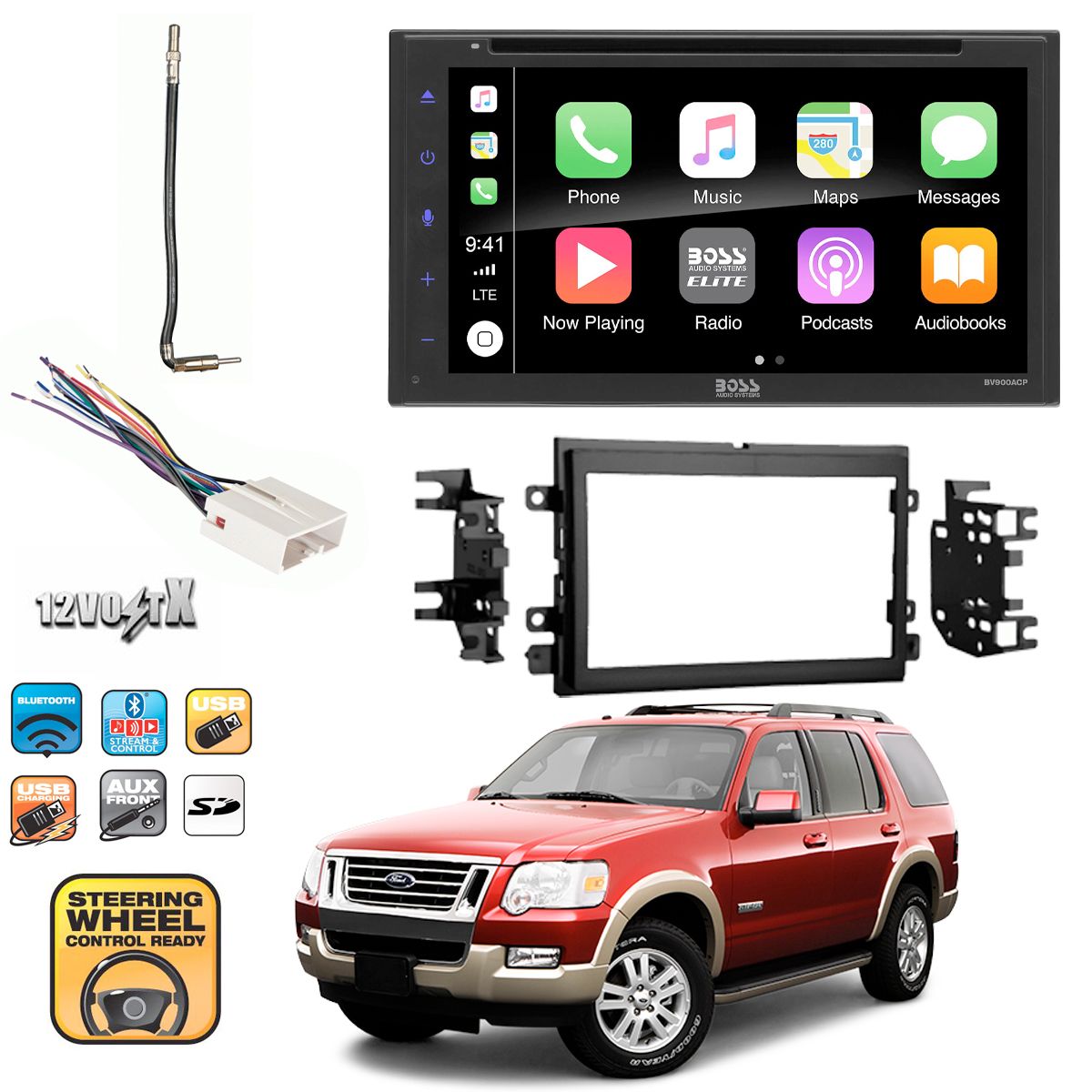6.75" Multimeda Cd/Dvd Receiver CarPlay, Android Auto USB, BT For Ford 2004-Up
