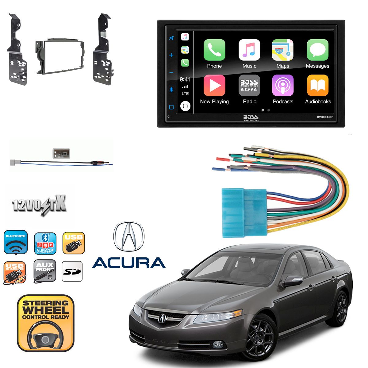 Touchscreen with Bluetooth ,Apple CarPlay, Android Auto For 2007-08 Acura TL 