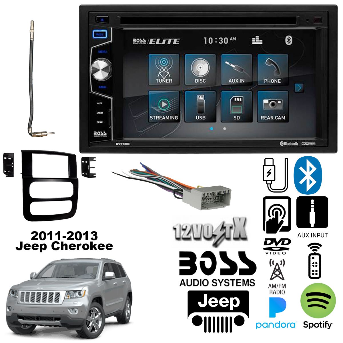 Fits Grand Cherokee 2011-2013 2-DIN, DVD Player 6.2" Touchscreen Bluetooth Radio